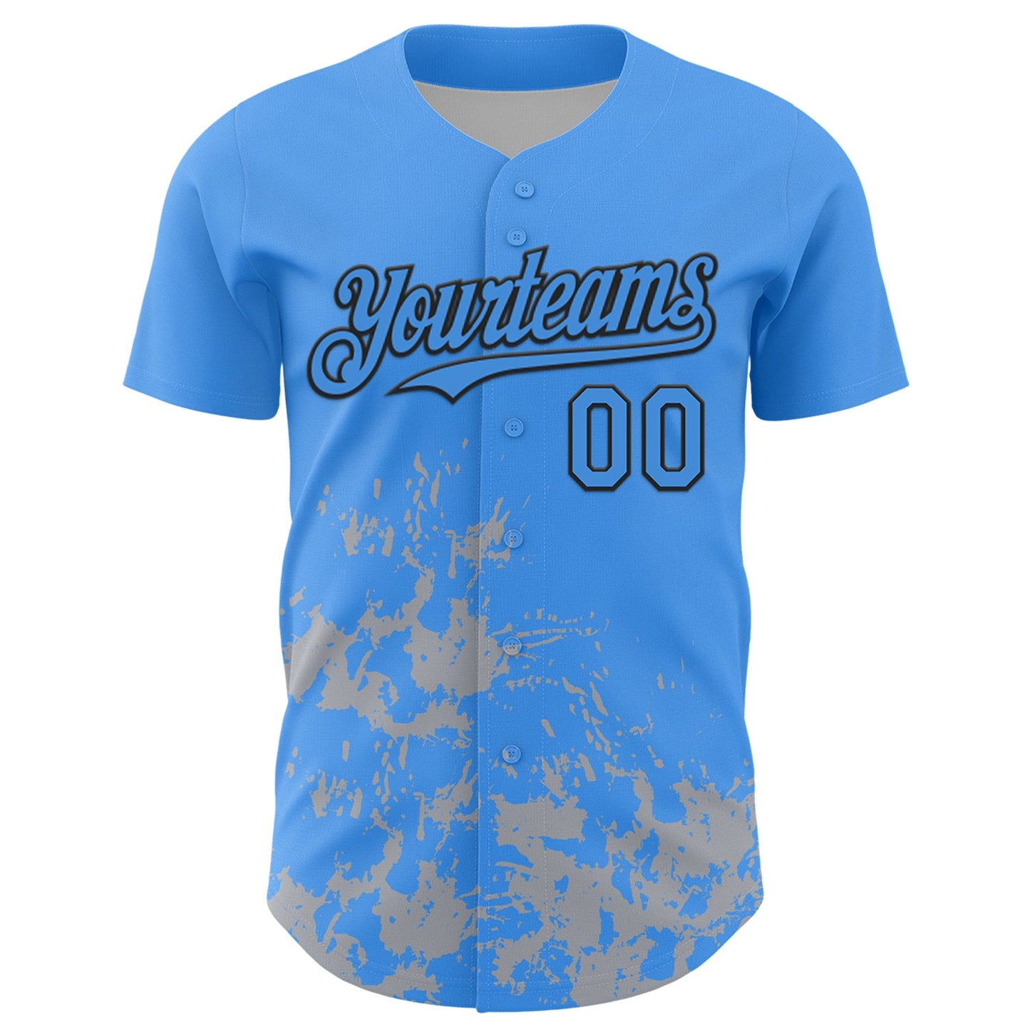 Custom Powder Blue Black-Gray Splatter Authentic Baseball Jersey view 2