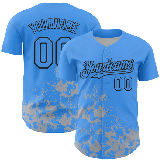 Custom Powder Blue Black-Gray Splatter Authentic Baseball Jersey - Main View