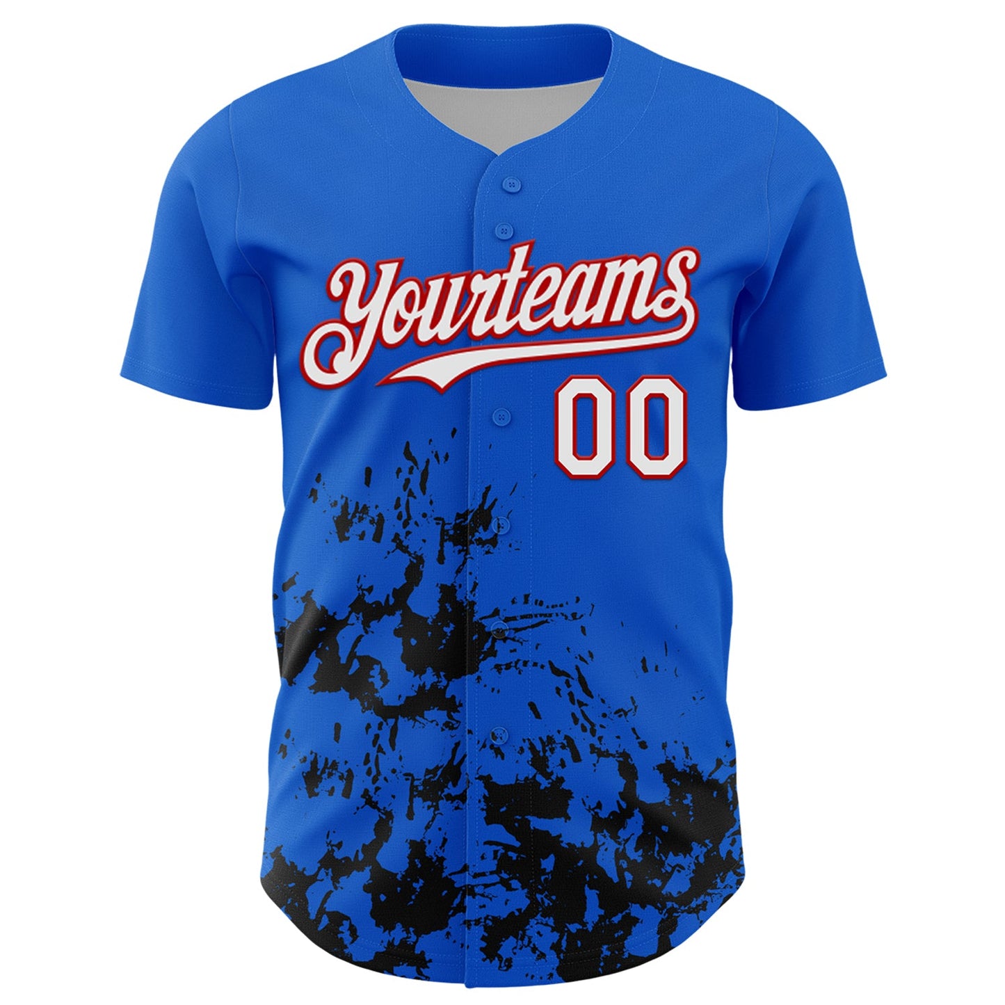 Custom Thunder Blue White Red-Black Splatter Authentic Baseball Jersey view 2