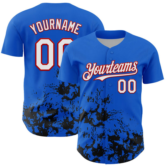 Custom Thunder Blue White Red-Black Splatter Authentic Baseball Jersey - Main View