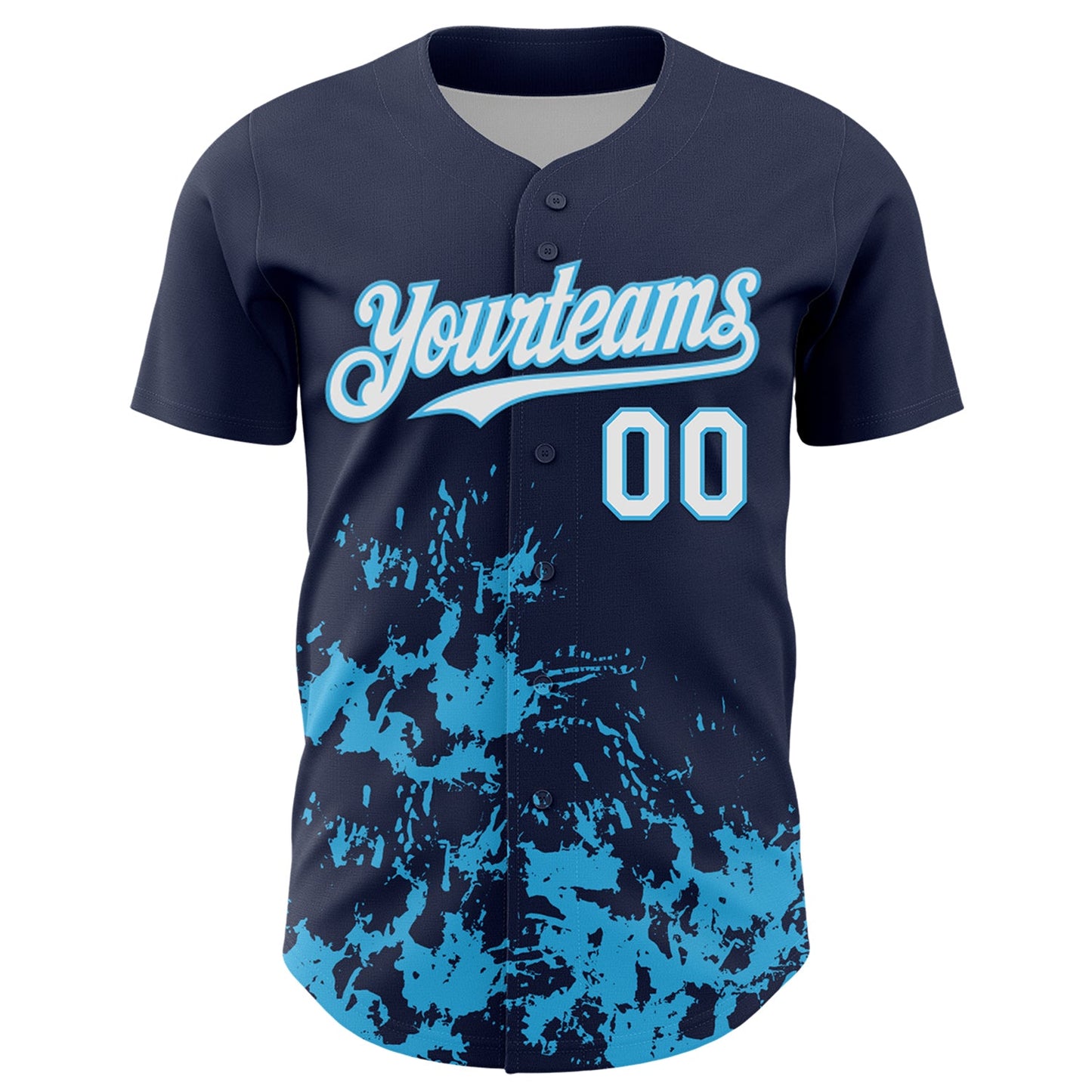 Custom Navy White-Sky Blue Splatter Authentic Baseball Jersey view 2