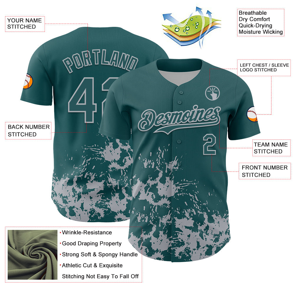 Custom Midnight Green Gray Splatter Authentic Baseball Jersey view 3