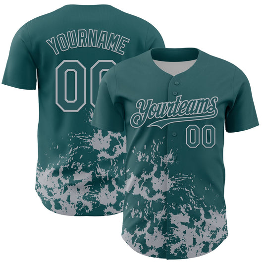 Custom Midnight Green Gray Splatter Authentic Baseball Jersey - Main View