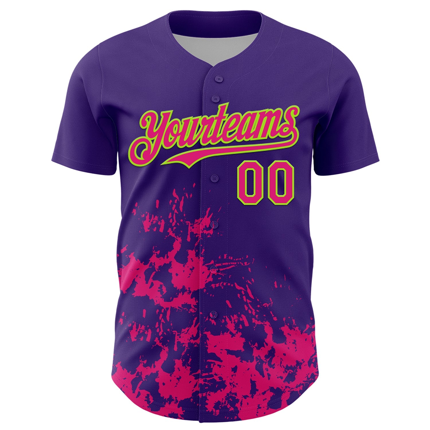 Custom Purple Hot Pink-Neon Green Splatter Authentic Baseball Jersey view 2