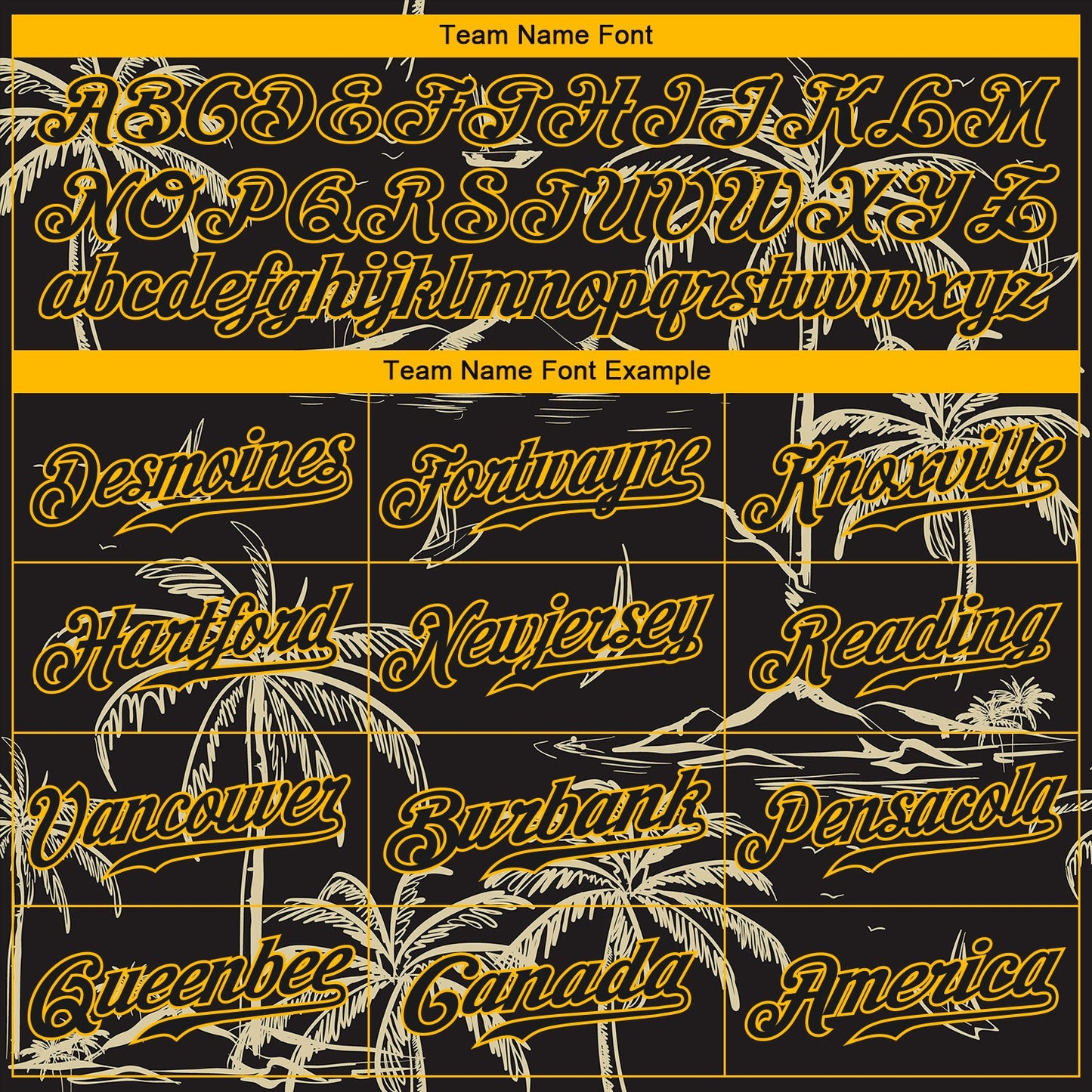 Custom Black Gold 3D Pattern Design Hawaii Palm Trees Island And Sailboat Authentic Baseball Jersey view 5