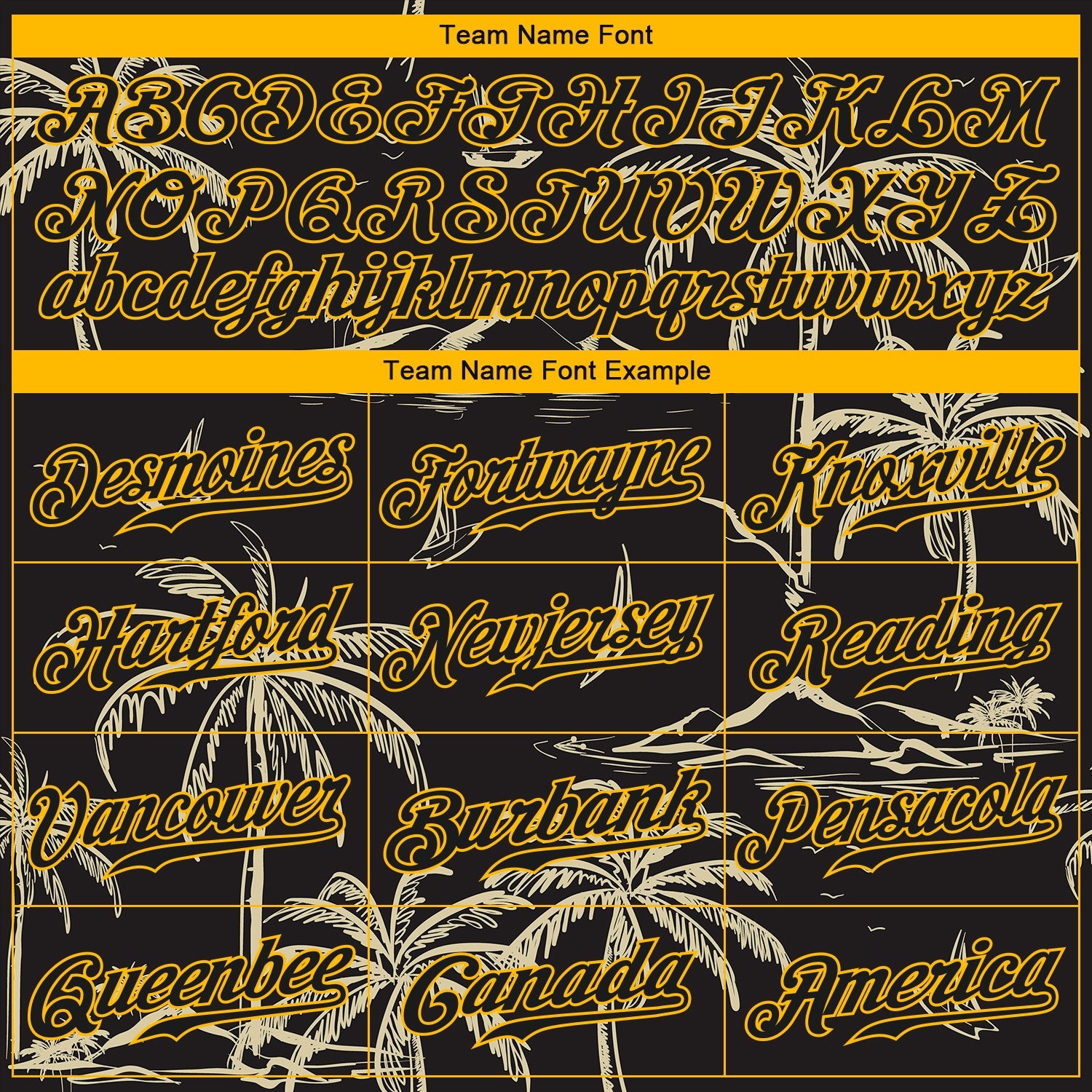 Custom Black Gold 3D Pattern Design Hawaii Palm Trees Island And Sailboat Authentic Baseball Jersey view 5