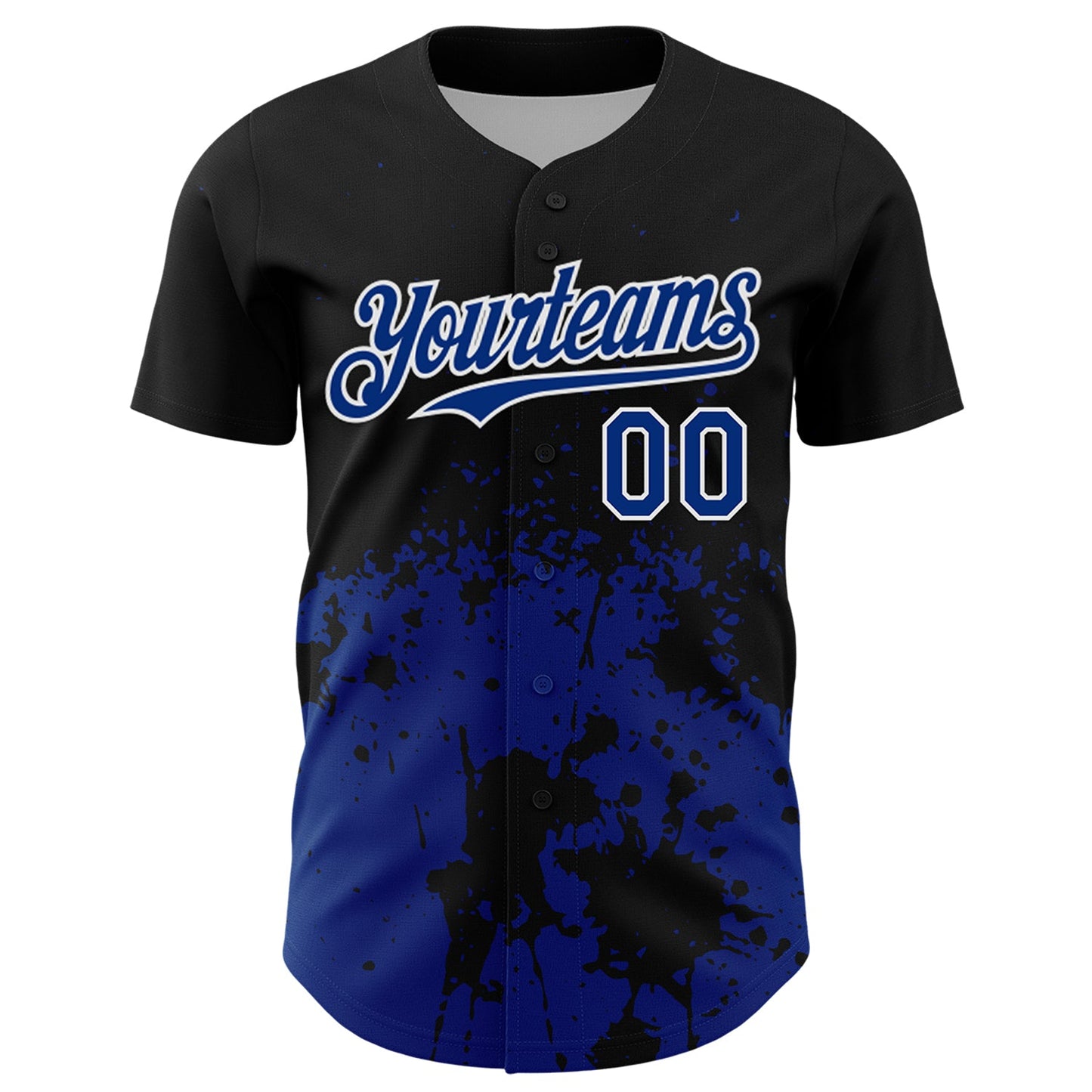 Custom Black Royal-White Abstract Splatter Grunge Authentic Baseball Jersey view 2