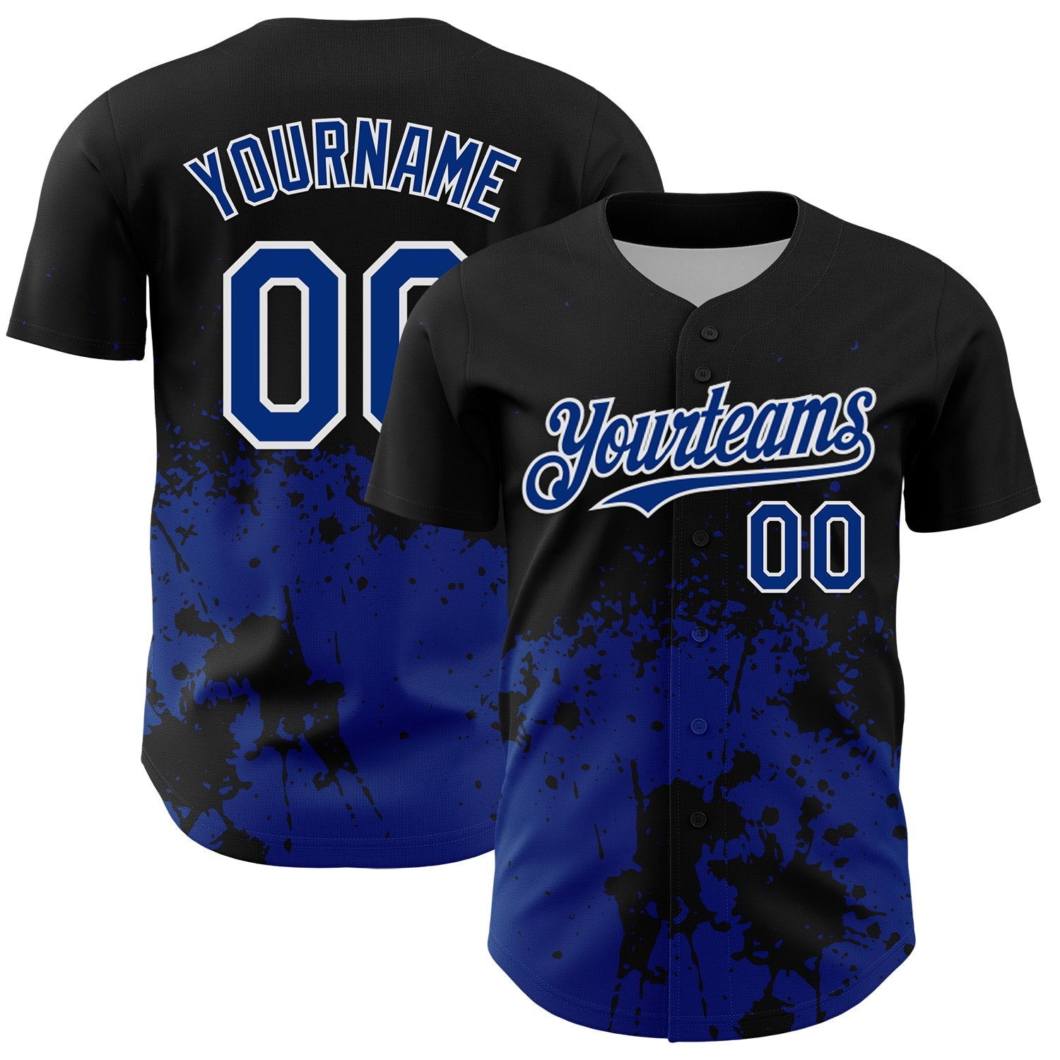 Custom Black Royal-White Abstract Splatter Grunge Authentic Baseball Jersey - Main View