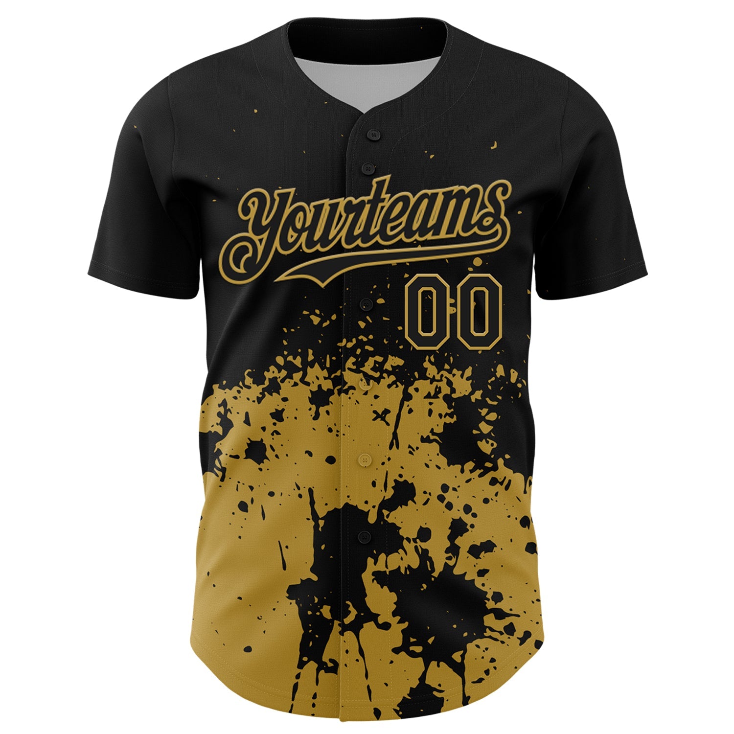 Custom Black Old Gold Abstract Splatter Grunge Authentic Baseball Jersey view 2