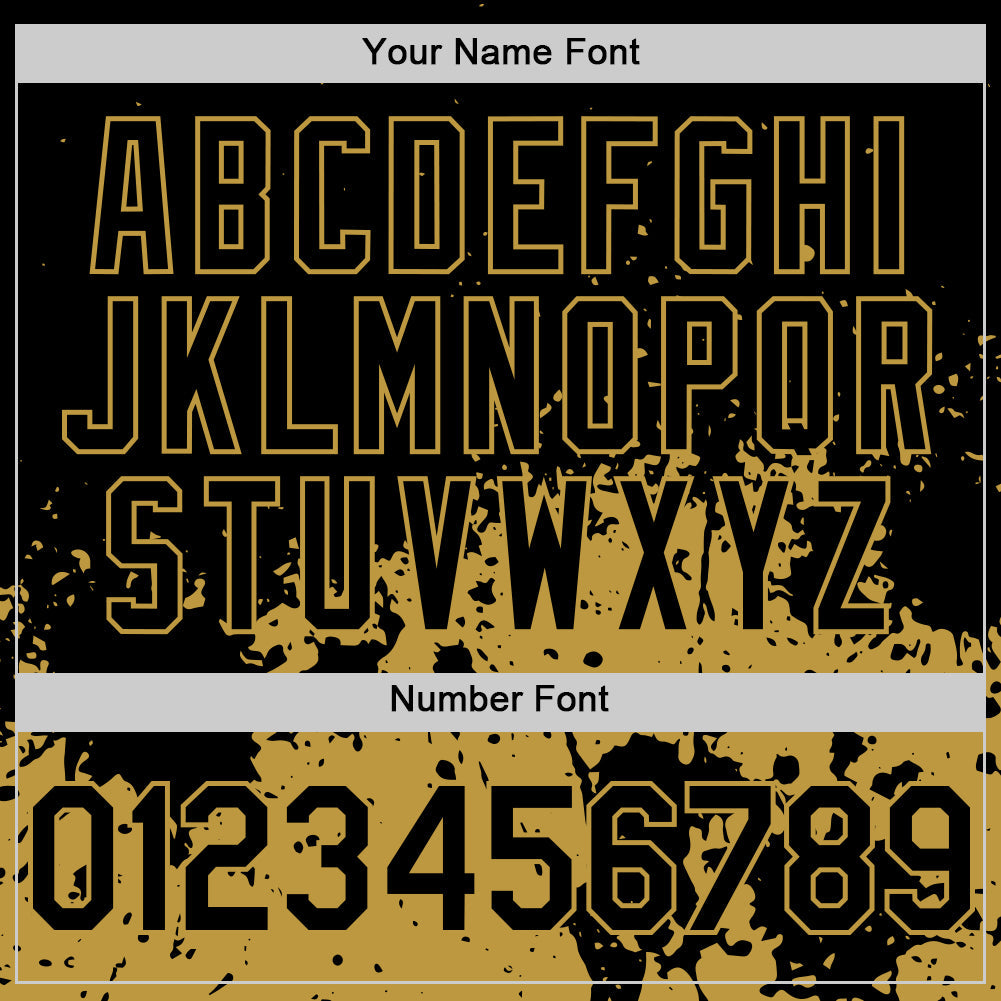 Custom Black Old Gold Abstract Splatter Grunge Authentic Baseball Jersey view 5