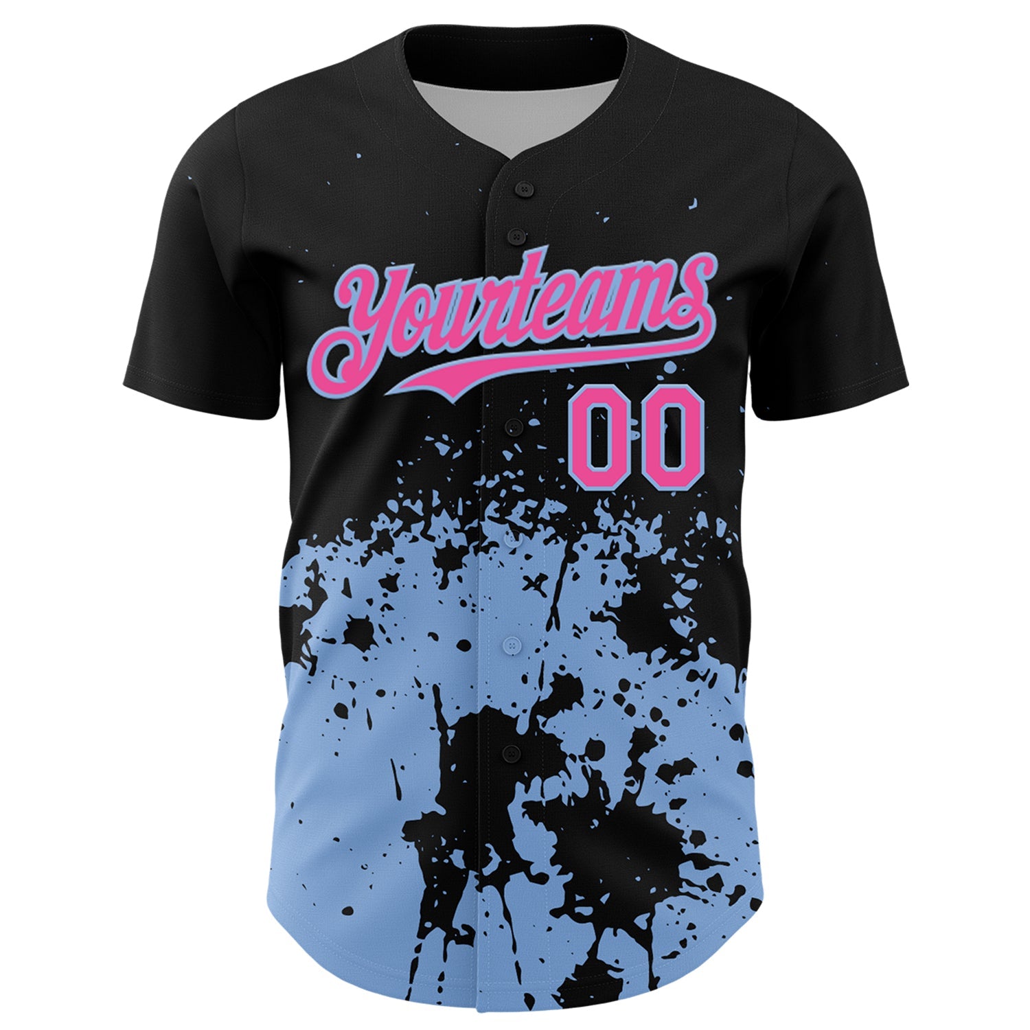 Custom Black Pink-Light Blue Abstract Splatter Grunge Authentic Baseball Jersey view 2