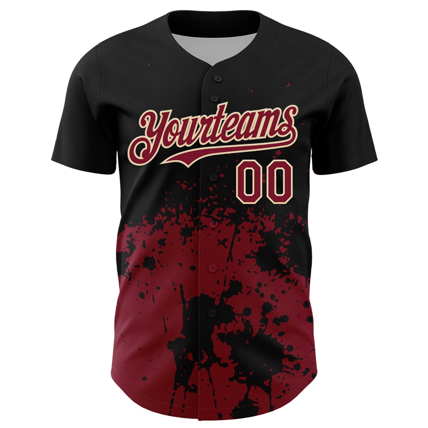 Custom Black Crimson-Cream Abstract Splatter Grunge Authentic Baseball Jersey view 2