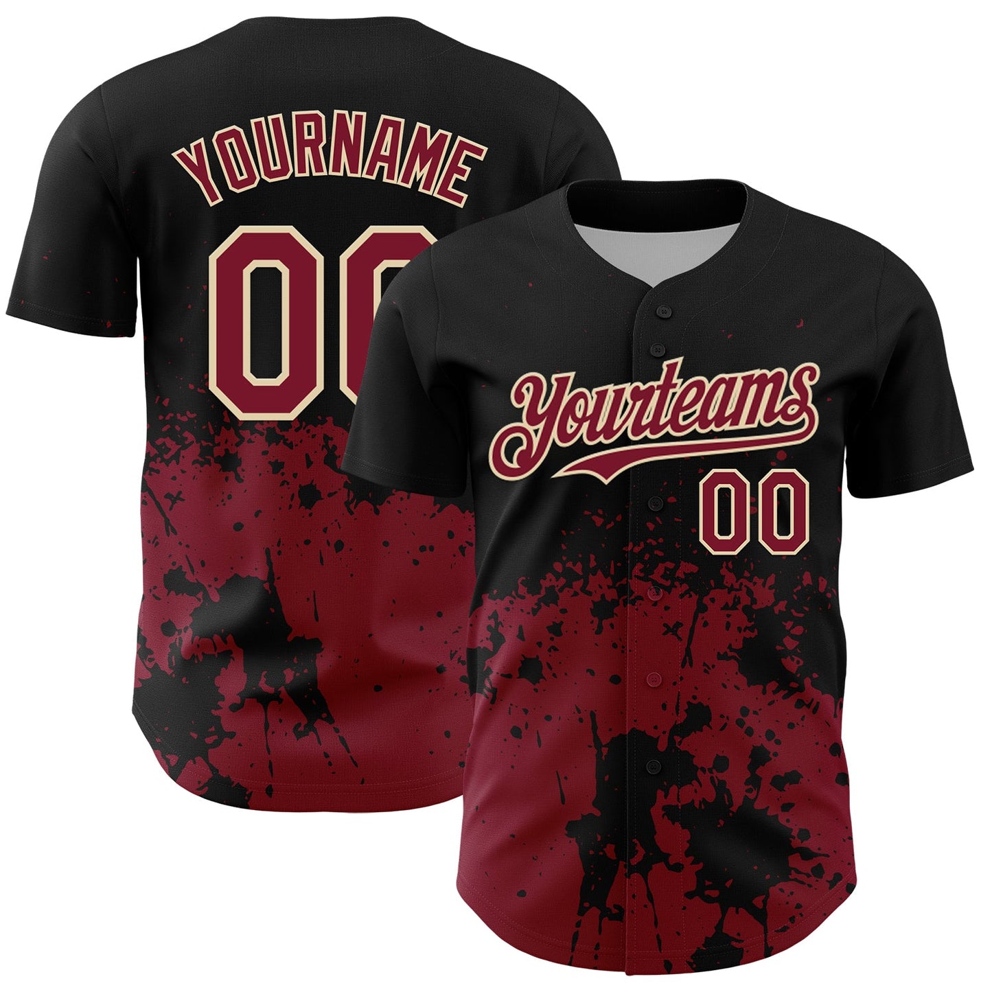 Custom Black Crimson-Cream Abstract Splatter Grunge Authentic Baseball Jersey - Main View