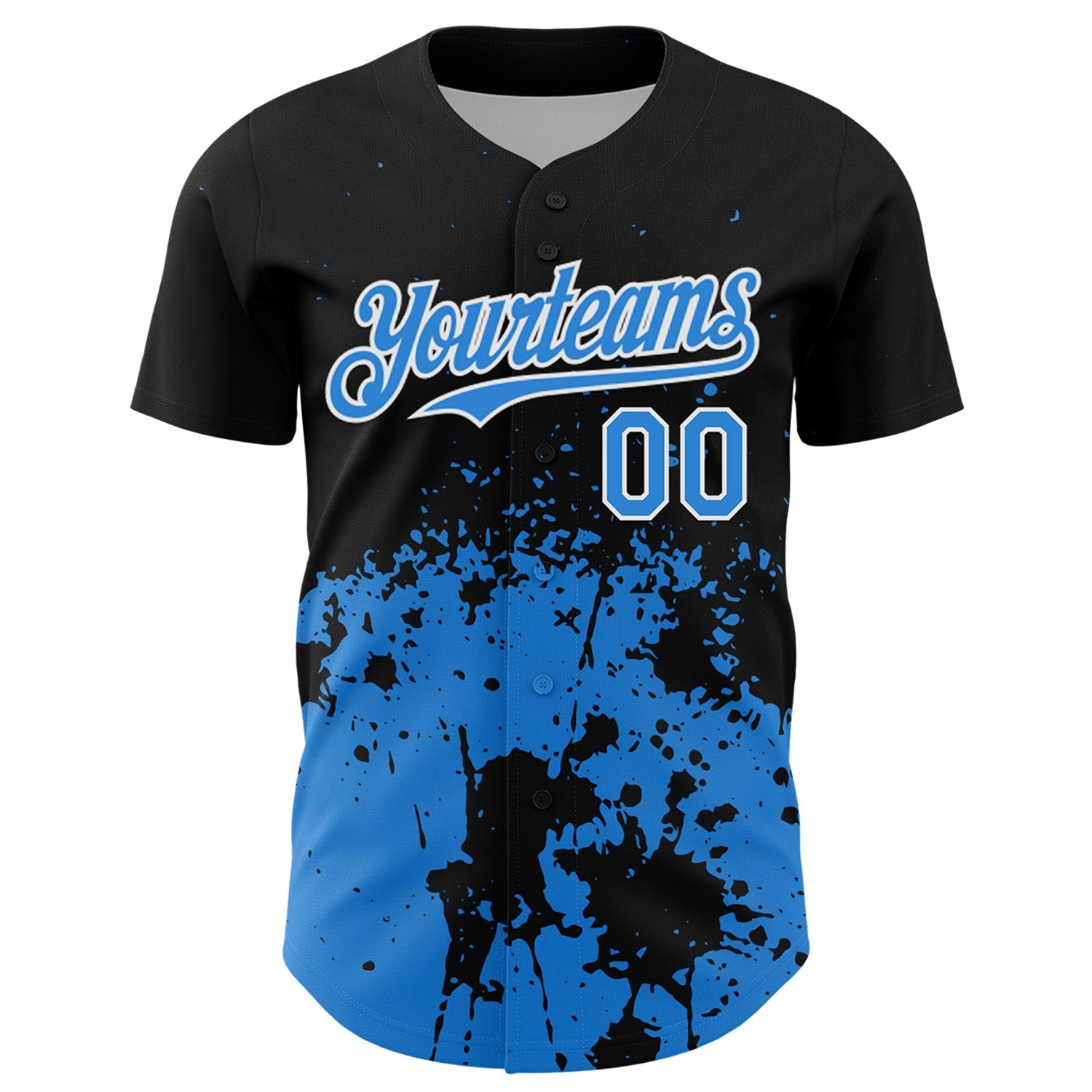 Custom Black Powder Blue-White Abstract Splatter Grunge Authentic Baseball Jersey view 2