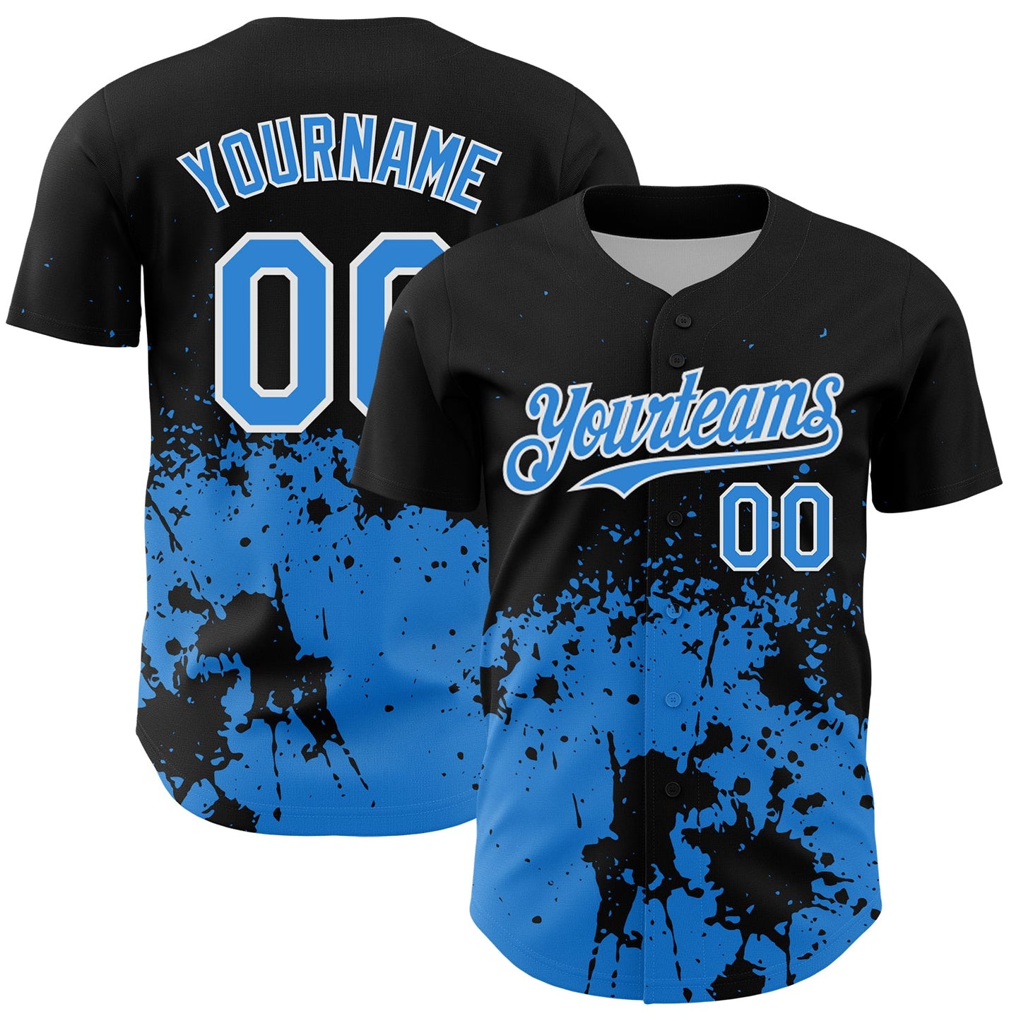 Custom Black Powder Blue-White Abstract Splatter Grunge Authentic Baseball Jersey - Main View