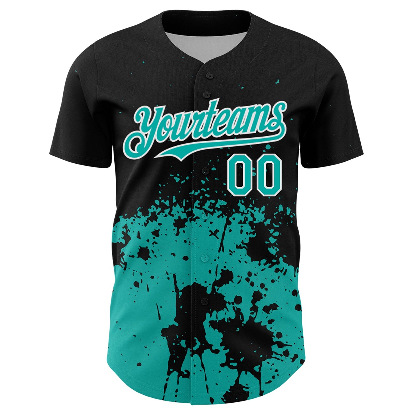 Custom Black Aqua-White Abstract Splatter Grunge Authentic Baseball Jersey view 2