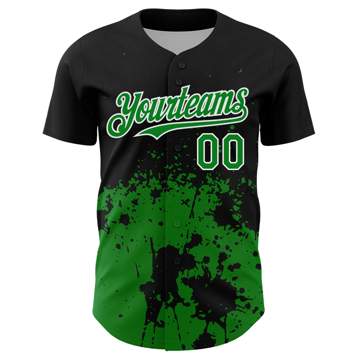 Custom Black Grass Green-White Abstract Splatter Grunge Authentic Baseball Jersey view 2