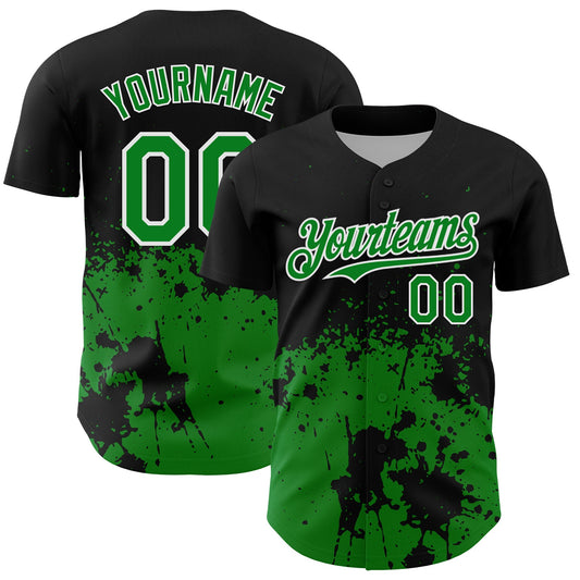 Custom Black Grass Green-White Abstract Splatter Grunge Authentic Baseball Jersey - Main View