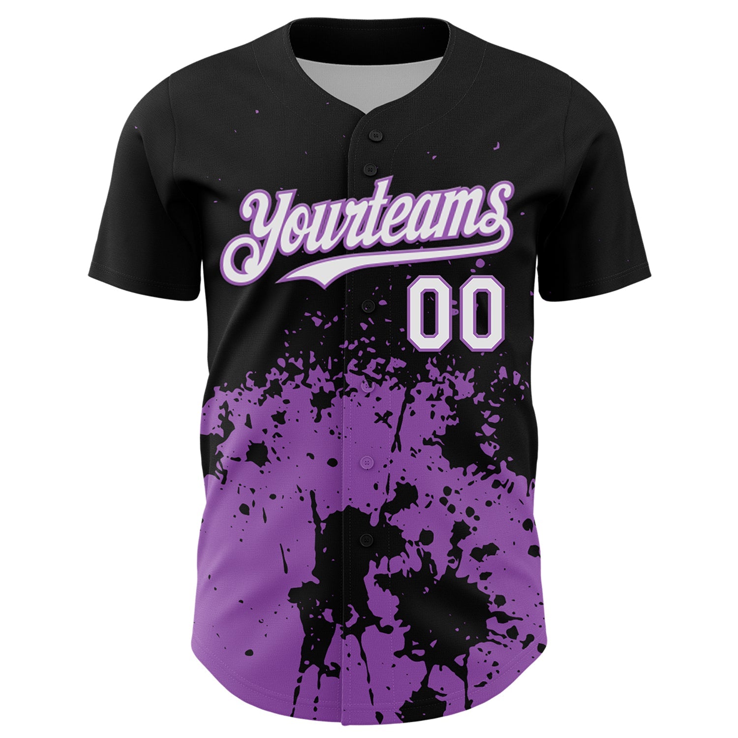 Custom Black White-Medium Purple Abstract Splatter Grunge Authentic Baseball Jersey view 2