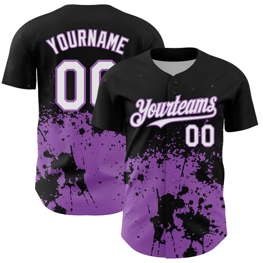 Custom Black White-Medium Purple Abstract Splatter Grunge Authentic Baseball Jersey - Main View