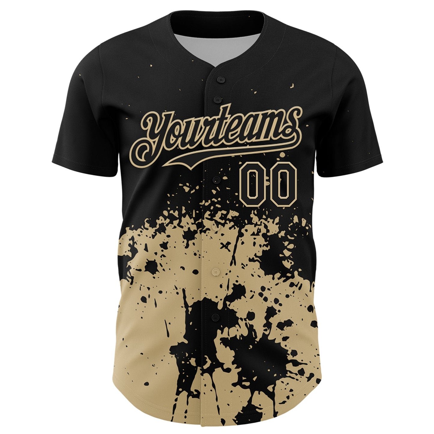 Custom Black Vegas Gold Abstract Splatter Grunge Authentic Baseball Jersey view 2