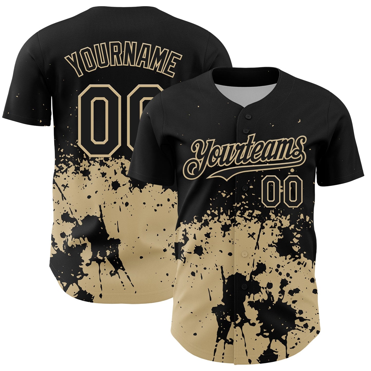 Custom Black Vegas Gold Abstract Splatter Grunge Authentic Baseball Jersey - Main View