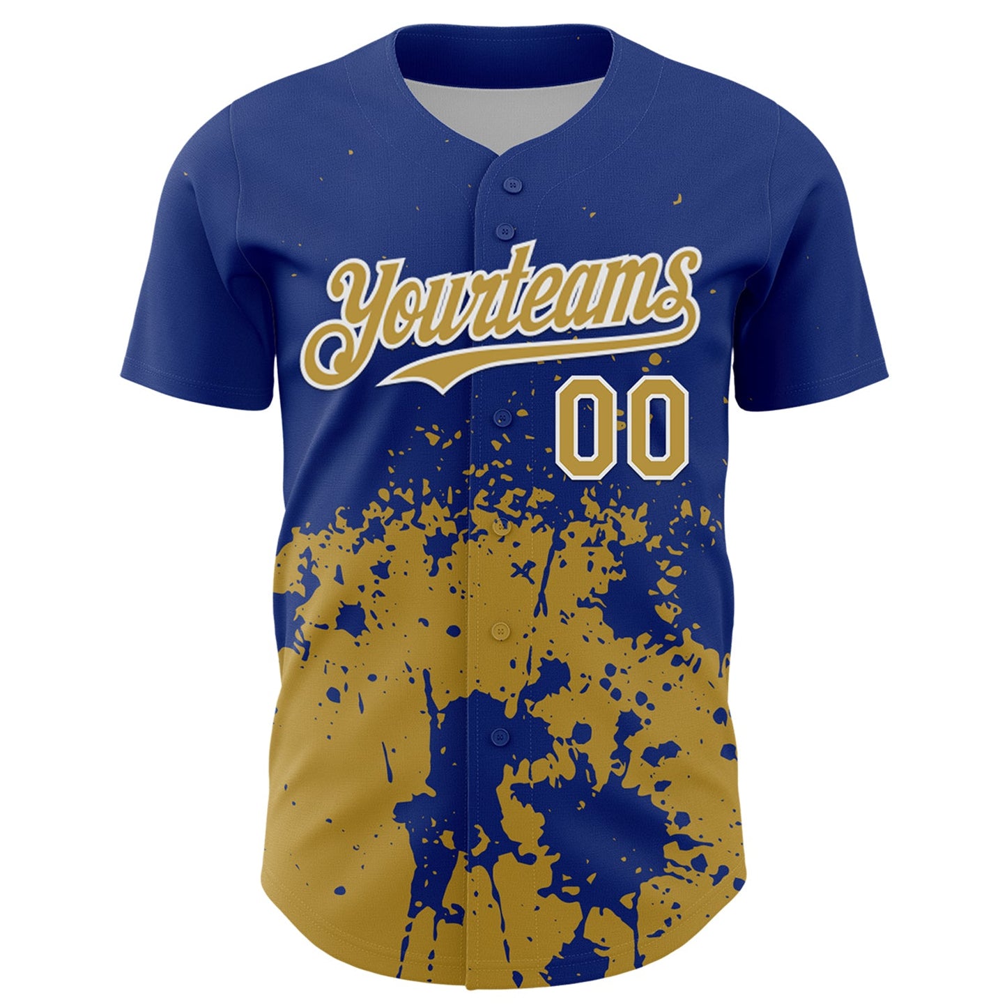 Custom Royal Old Gold-White Abstract Splatter Grunge Authentic Baseball Jersey view 2