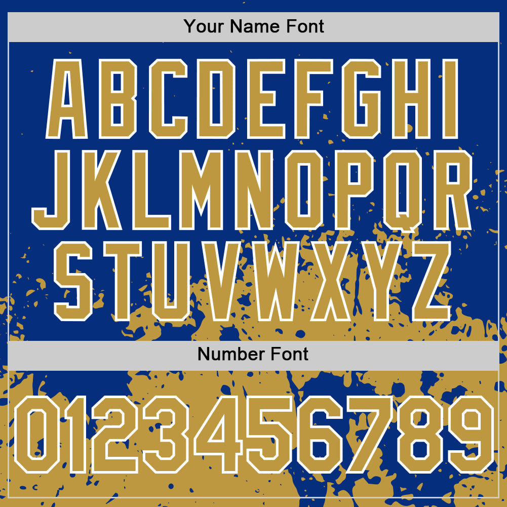 Custom Royal Old Gold-White Abstract Splatter Grunge Authentic Baseball Jersey view 5