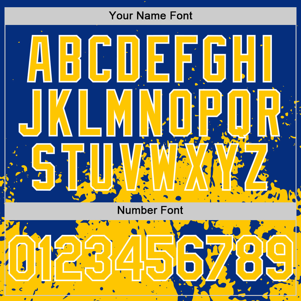 Custom Royal Yellow-White Abstract Splatter Grunge Authentic Baseball Jersey view 5