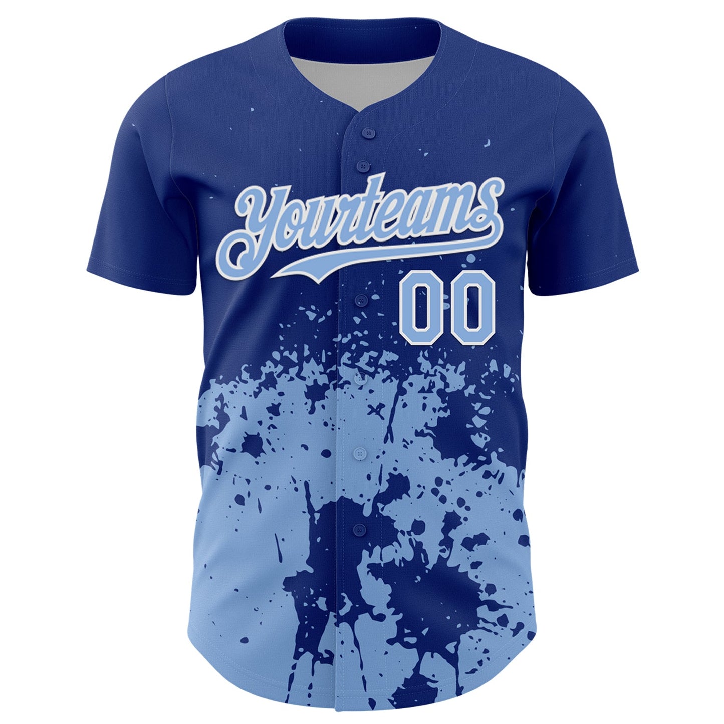 Custom Royal Light Blue-White Abstract Splatter Grunge Authentic Baseball Jersey view 2