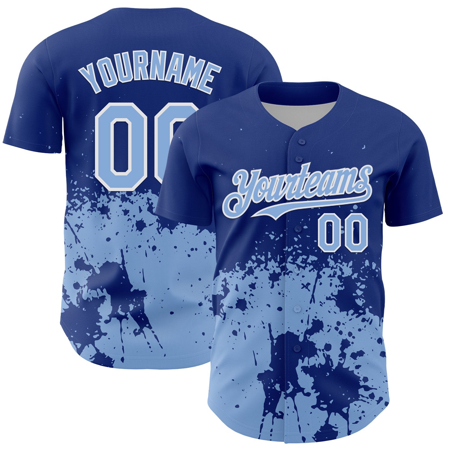 Custom Royal Light Blue-White Abstract Splatter Grunge Authentic Baseball Jersey - Main View