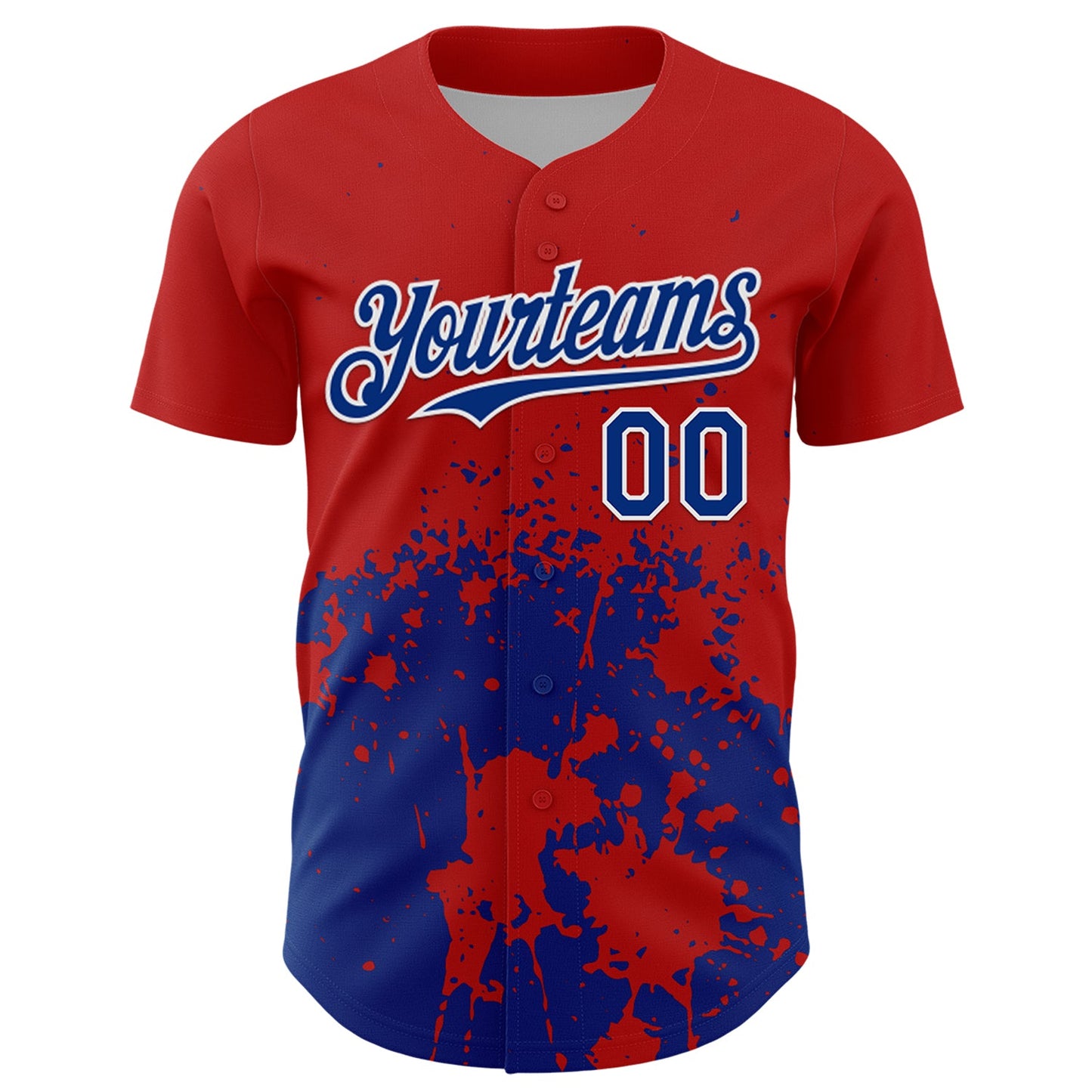 Custom Red Royal-White Abstract Splatter Grunge Authentic Baseball Jersey view 2