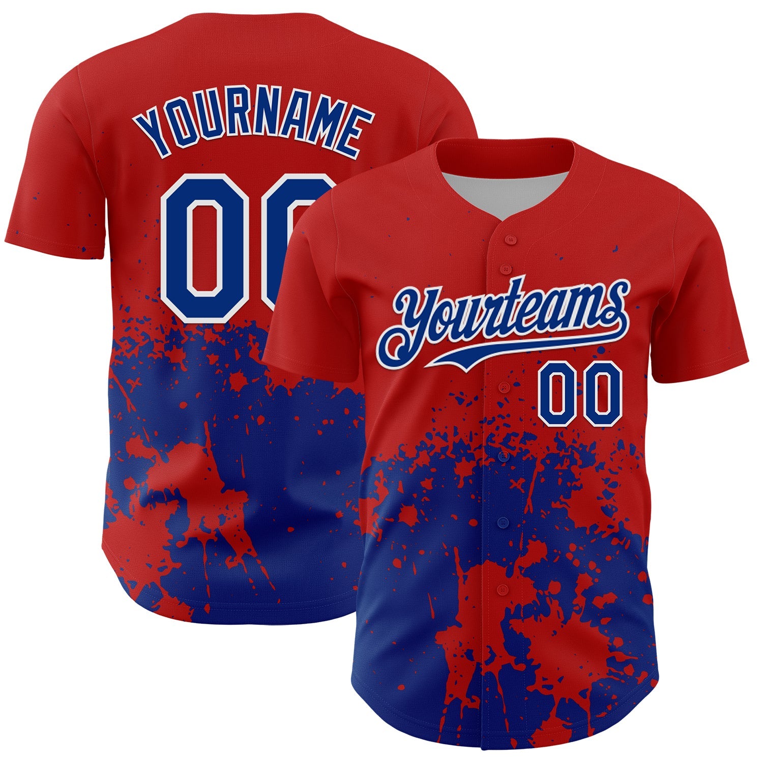 Custom Red Royal-White Abstract Splatter Grunge Authentic Baseball Jersey - Main View