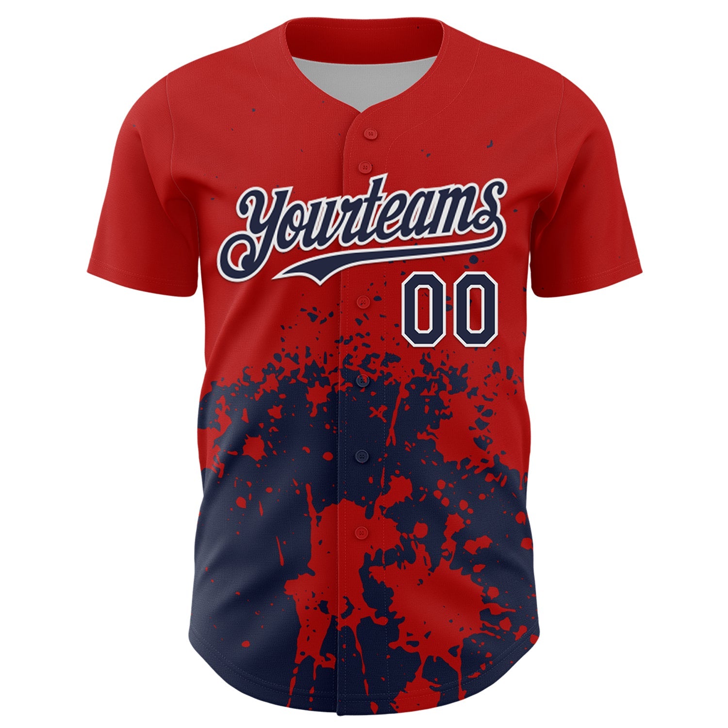 Custom Red Navy-White Abstract Splatter Grunge Authentic Baseball Jersey view 2
