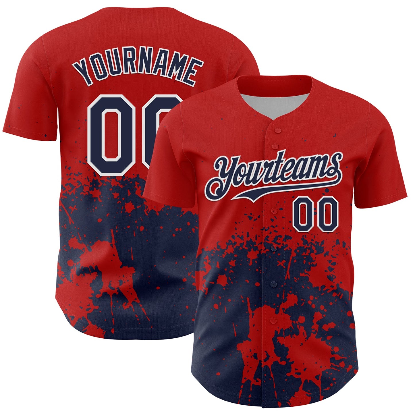 Custom Red Navy-White Abstract Splatter Grunge Authentic Baseball Jersey - Main View