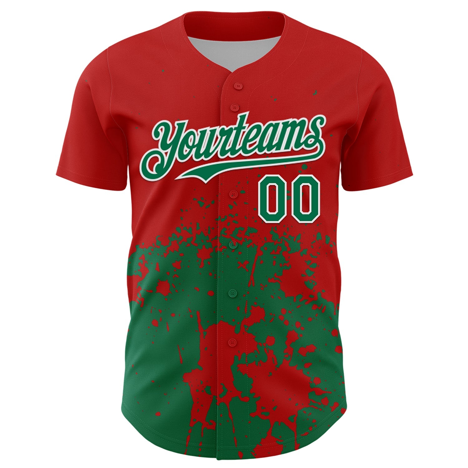 Custom Red Kelly Green-White Abstract Splatter Grunge Authentic Baseball Jersey view 2
