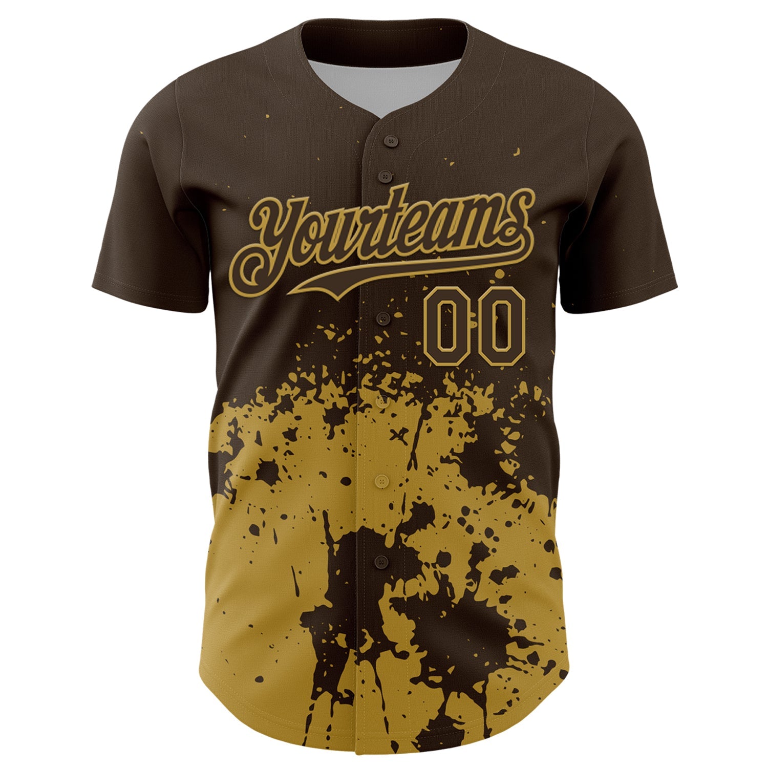 Custom Brown Old Gold Abstract Splatter Grunge Authentic Baseball Jersey view 2