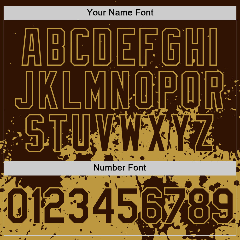 Custom Brown Old Gold Abstract Splatter Grunge Authentic Baseball Jersey view 5