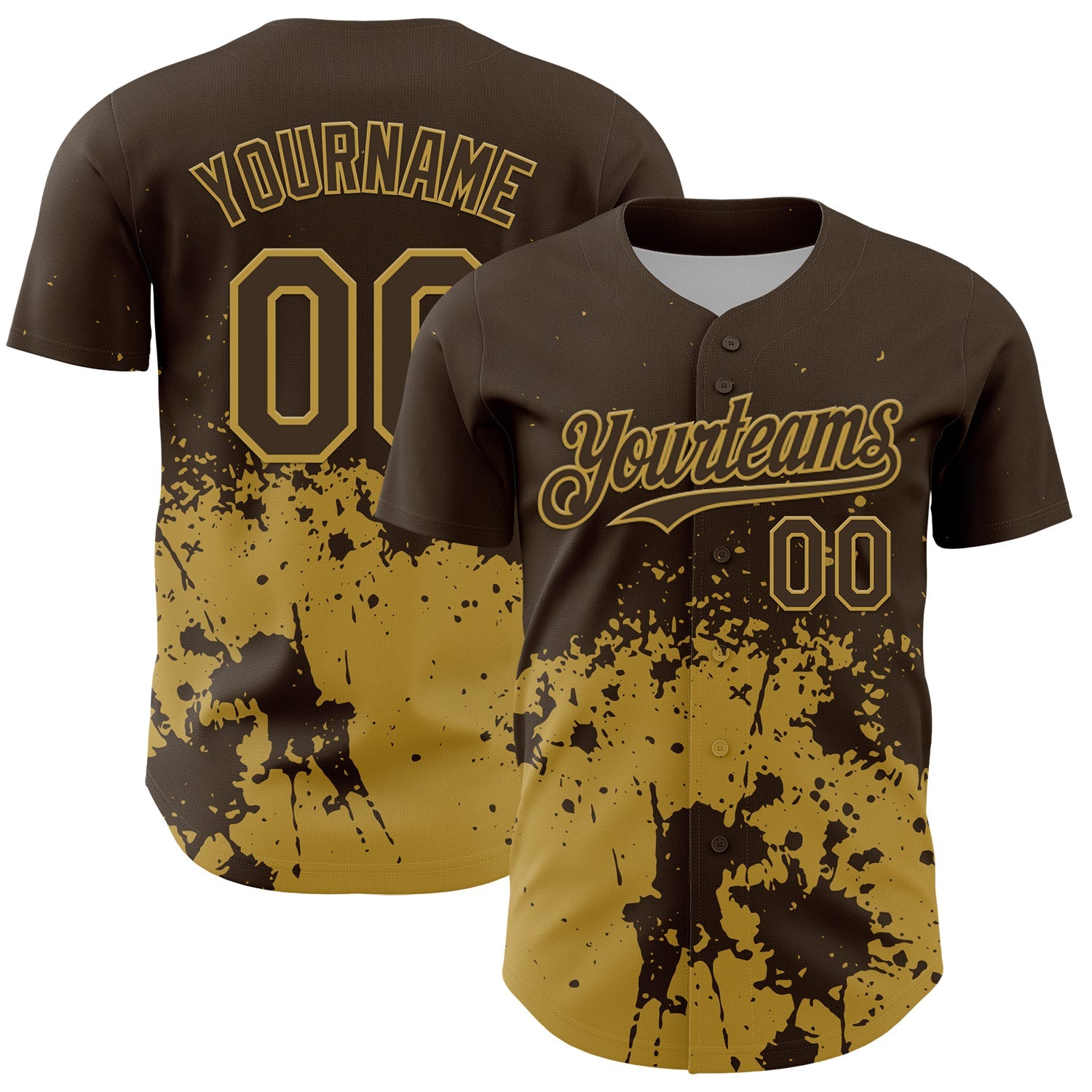 Custom Brown Old Gold Abstract Splatter Grunge Authentic Baseball Jersey - Main View