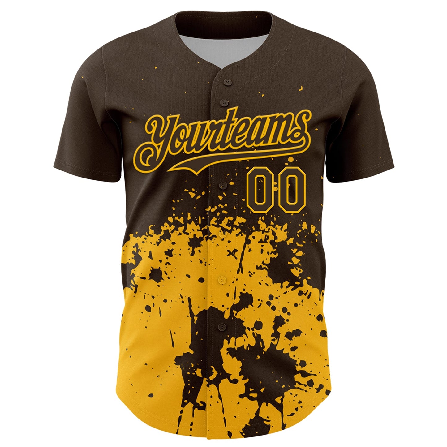 Custom Brown Yellow Abstract Splatter Grunge Authentic Baseball Jersey view 2