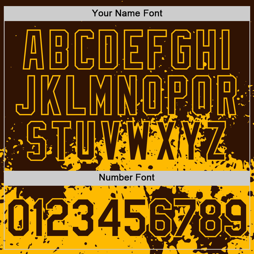 Custom Brown Yellow Abstract Splatter Grunge Authentic Baseball Jersey view 5