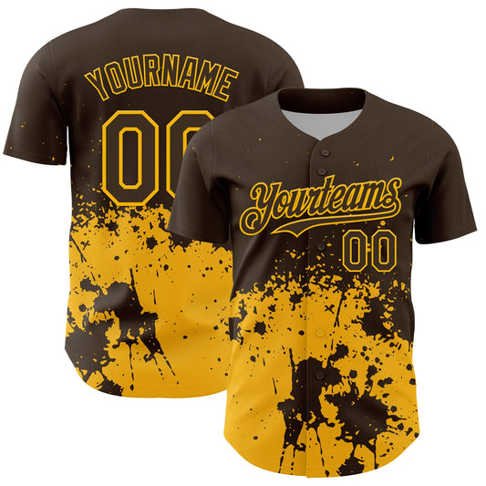 Custom Brown Yellow Abstract Splatter Grunge Authentic Baseball Jersey - Main View