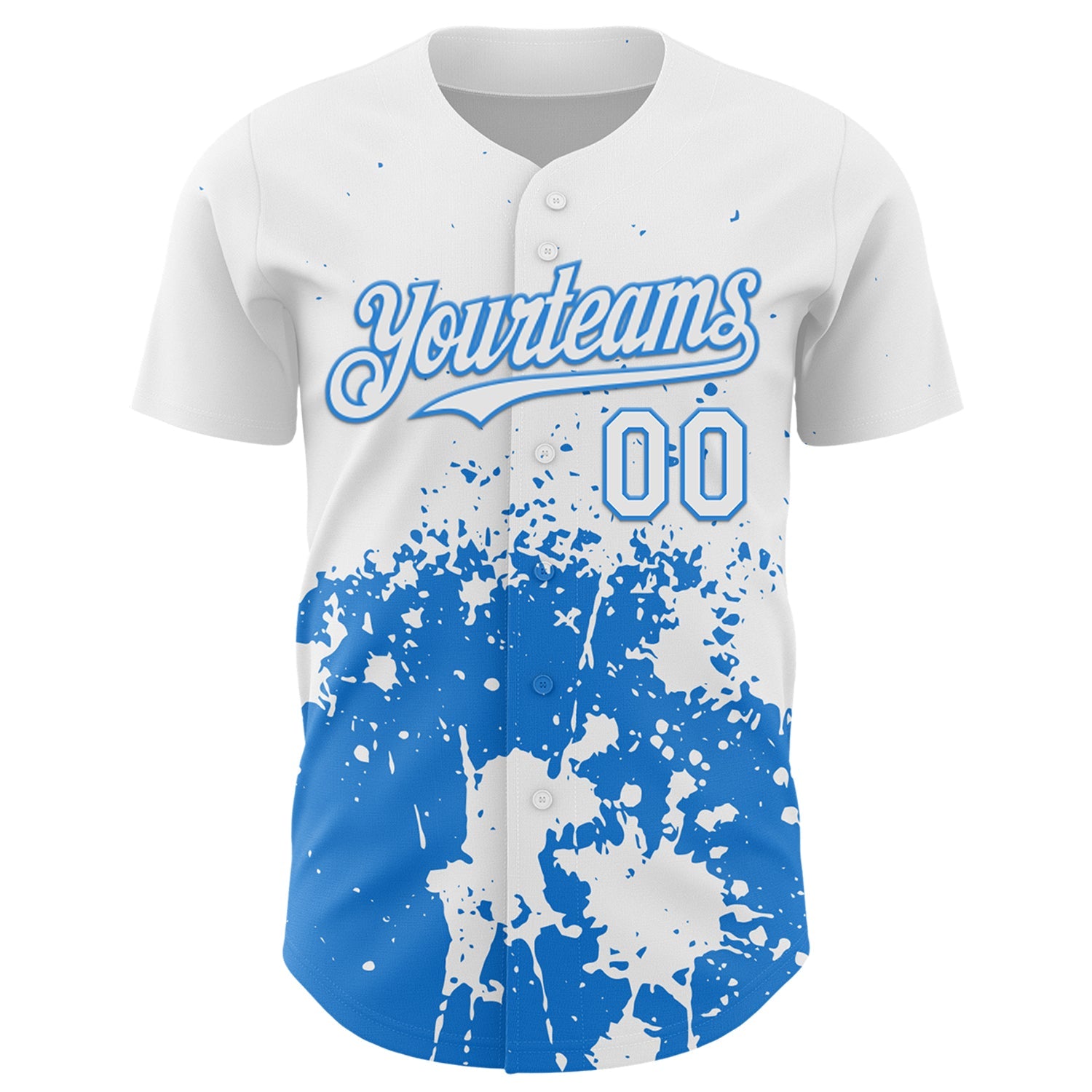 Custom White Powder Blue Abstract Splatter Grunge Authentic Baseball Jersey view 2