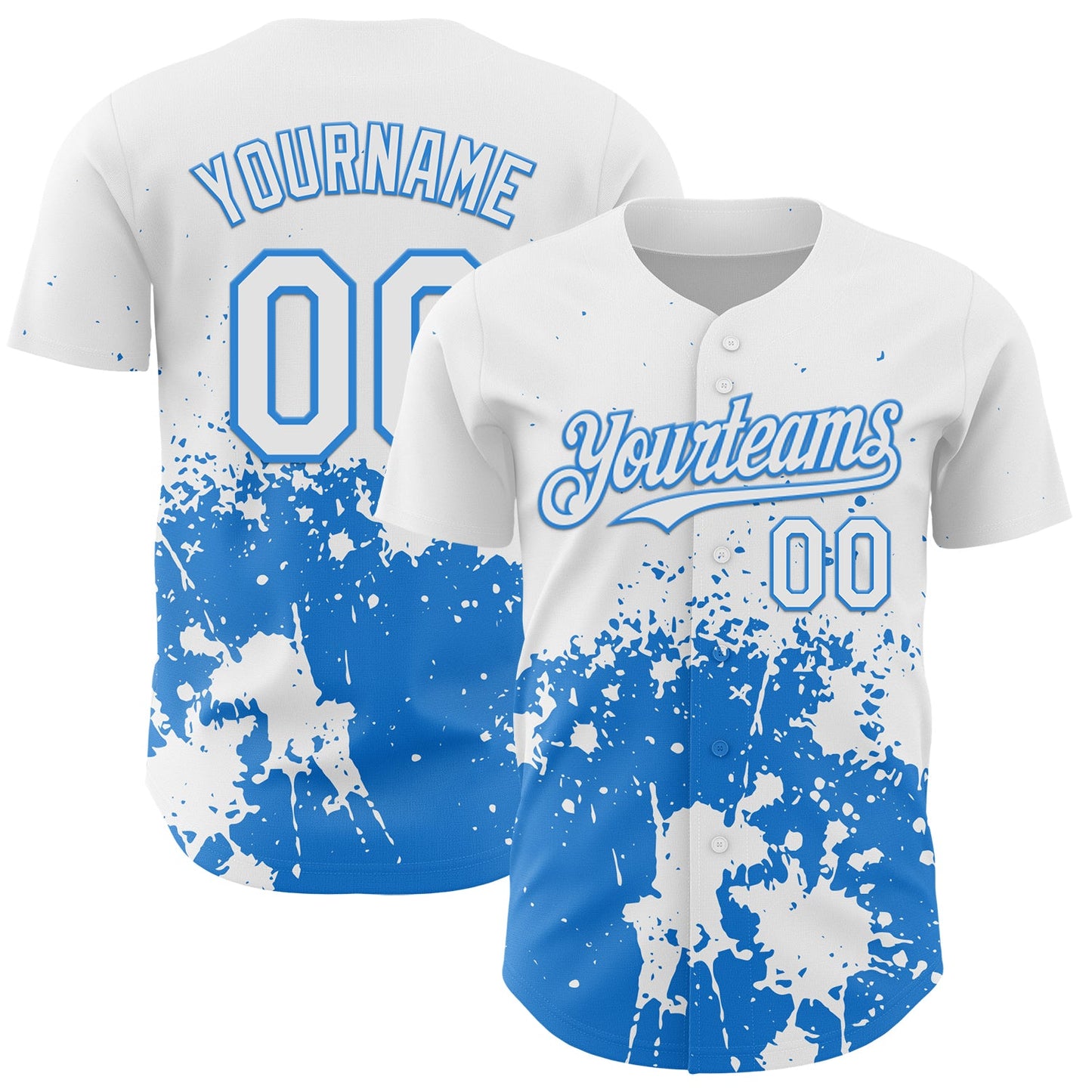 Custom White Powder Blue Abstract Splatter Grunge Authentic Baseball Jersey - Main View