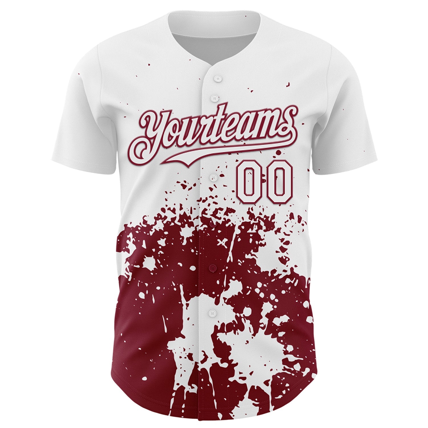 Custom White Crimson Abstract Splatter Grunge Authentic Baseball Jersey view 2