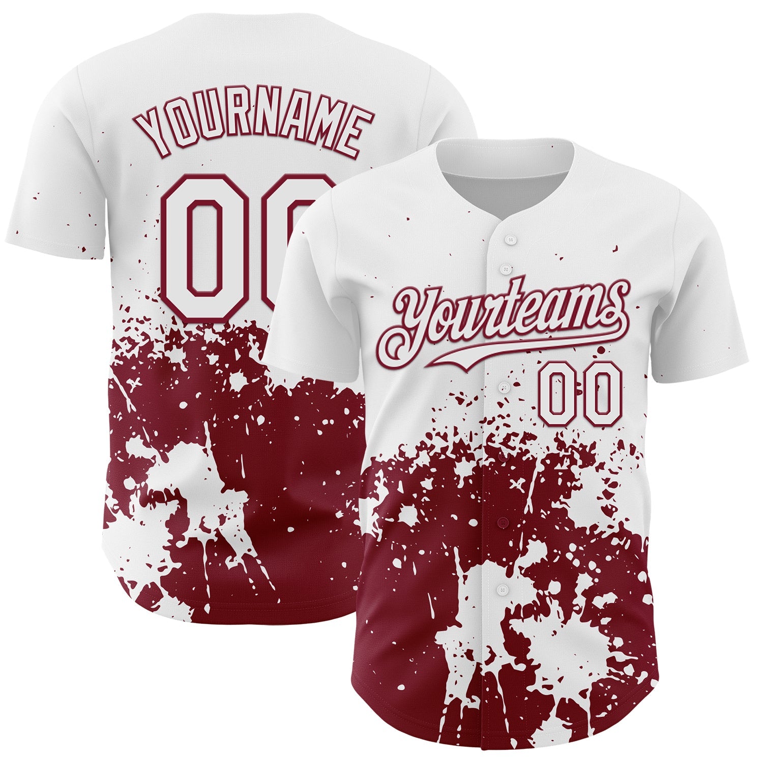 Custom White Crimson Abstract Splatter Grunge Authentic Baseball Jersey - Main View