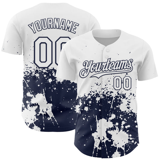 Custom White Navy Abstract Splatter Grunge Authentic Baseball Jersey - Main View