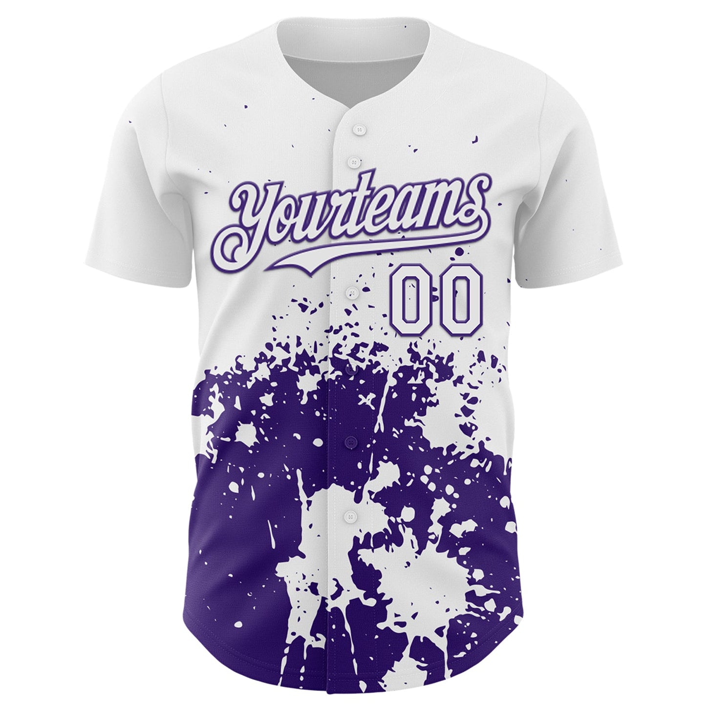 Custom White Purple Abstract Splatter Grunge Authentic Baseball Jersey view 2