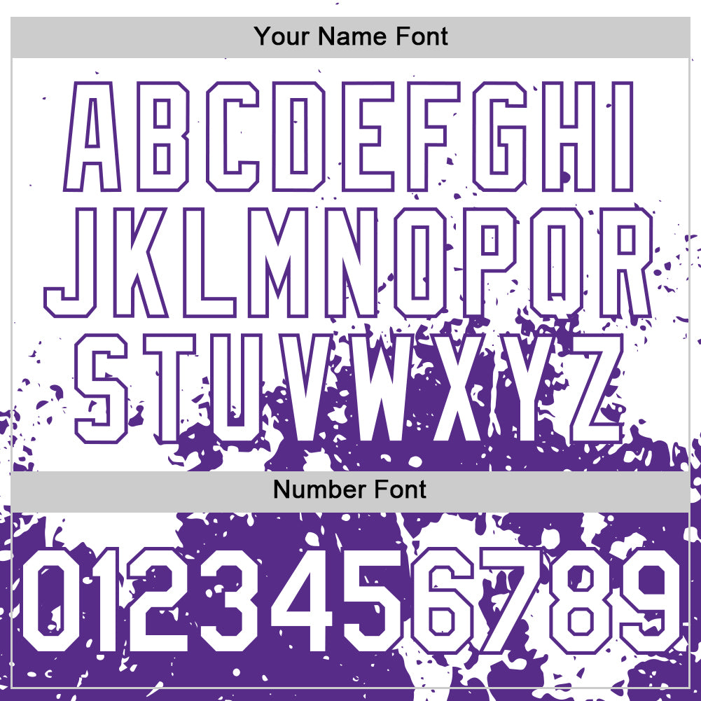 Custom White Purple Abstract Splatter Grunge Authentic Baseball Jersey view 5
