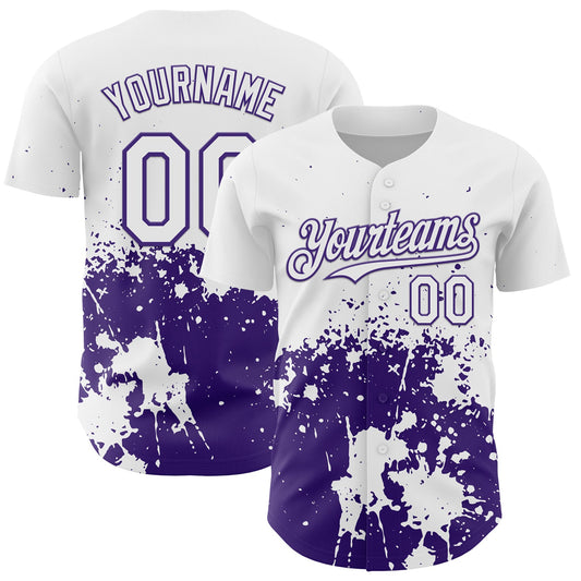 Custom White Purple Abstract Splatter Grunge Authentic Baseball Jersey - Main View